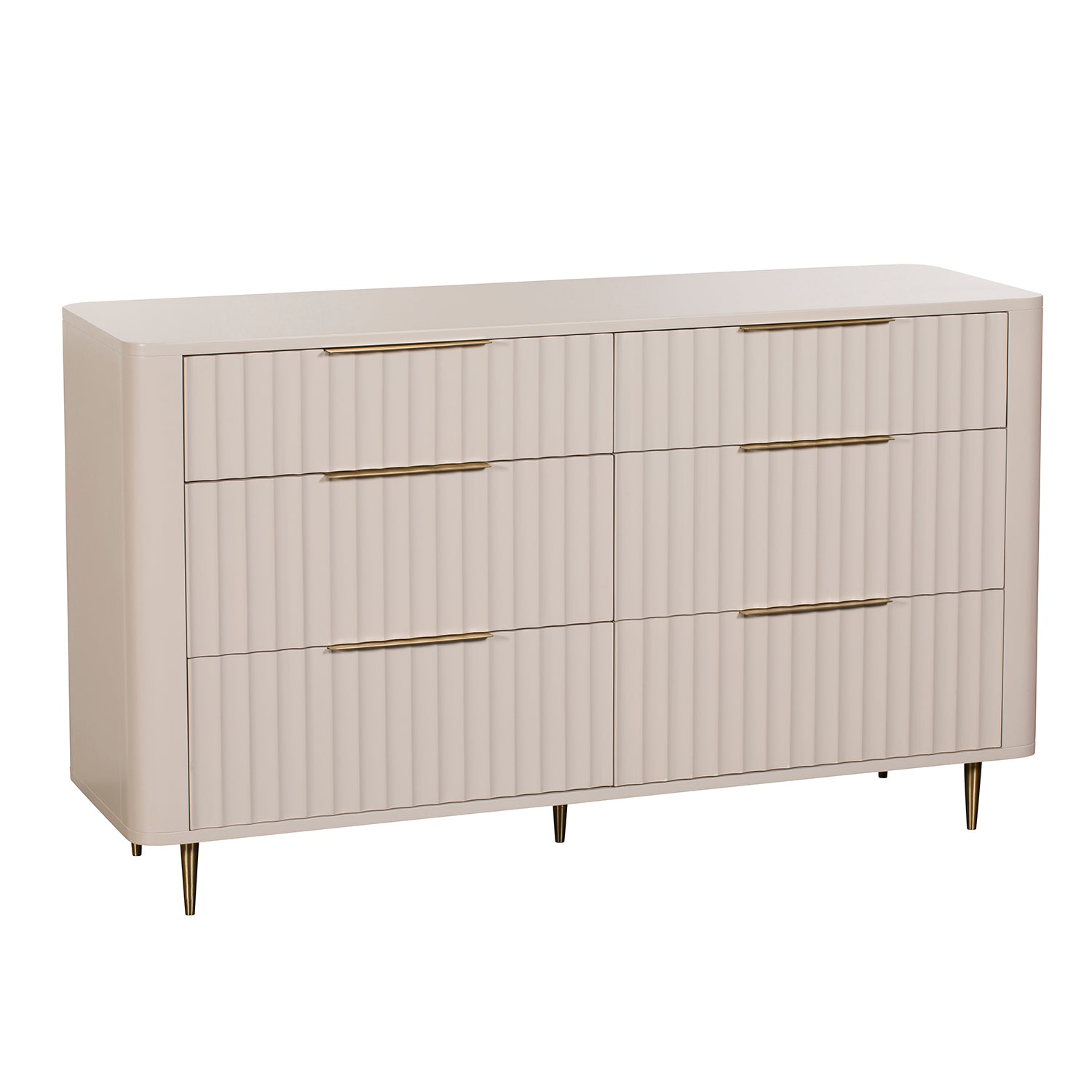 Lily Off-White High Gloss 6-Drawer French Wide Chest