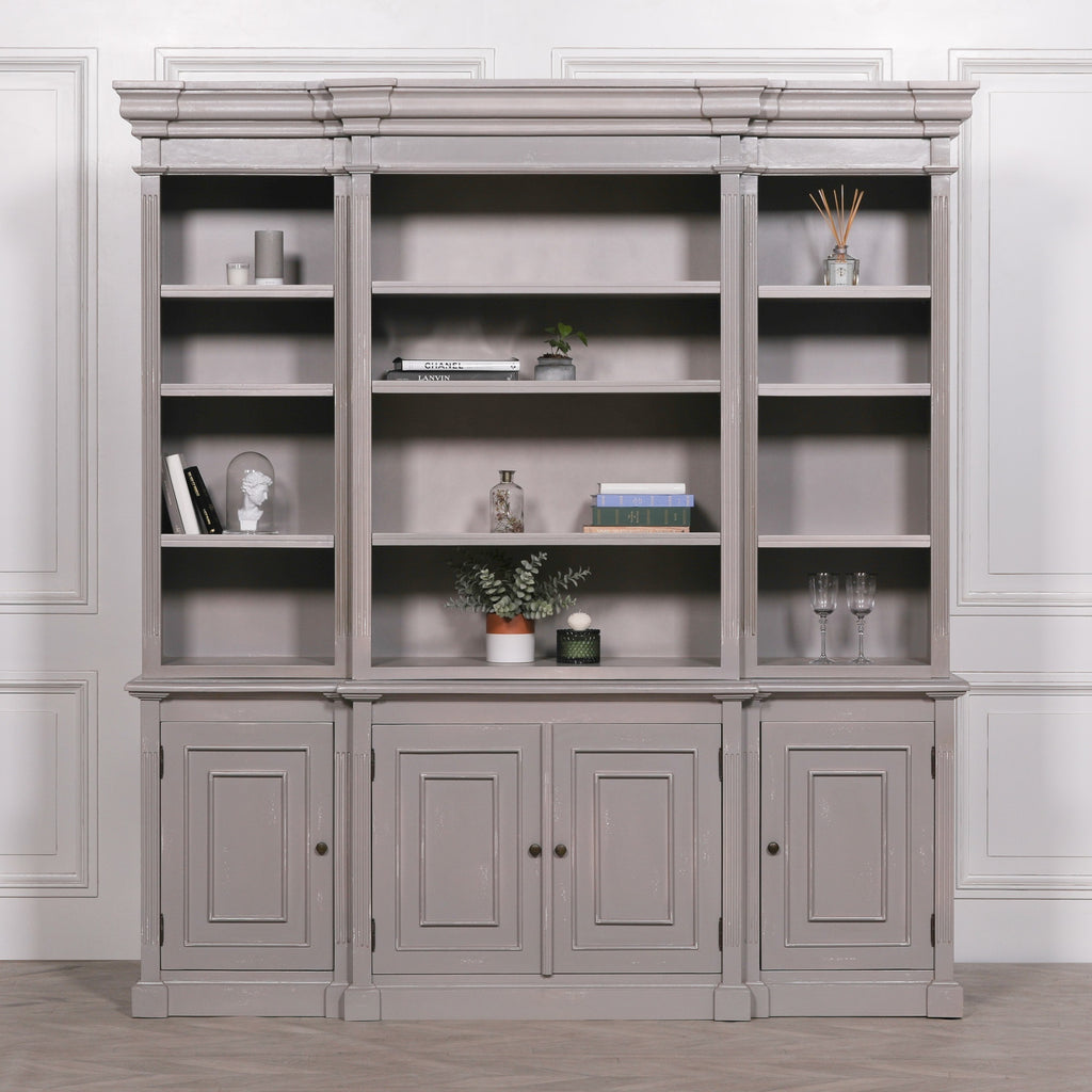 Heavily Distressed Grey French Bookcase with Cupboard