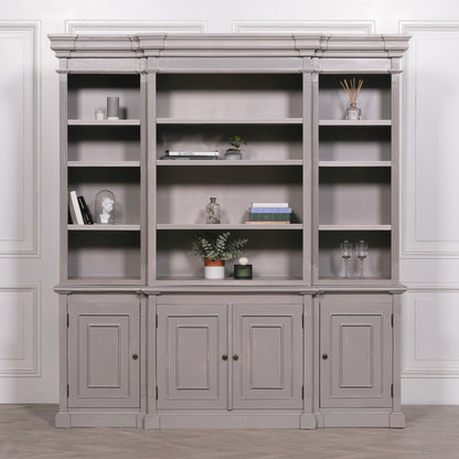 Heavily Distressed Grey French Bookcase with Cupboard