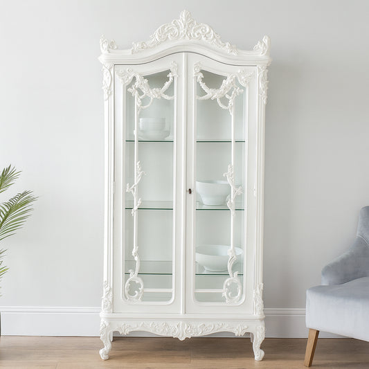 Louis French Heavily Carved 2 Door Display Cabinet