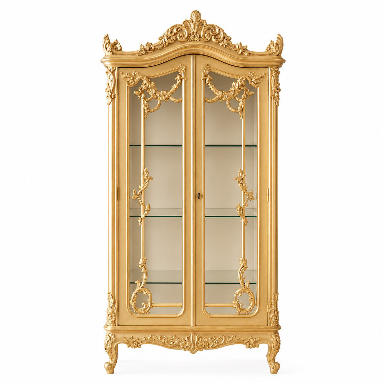 Louis French Heavily Carved 2 Door Display Cabinet