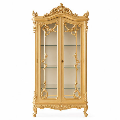 Louis French Heavily Carved 2 Door Display Cabinet