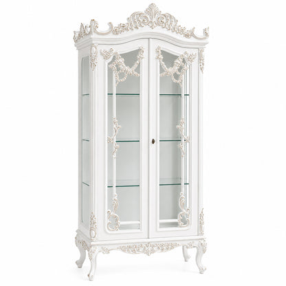 Louis French Heavily Carved 2 Door Display Cabinet - With Gold Highlights