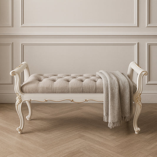 Louis French Ivory Bed End Stool