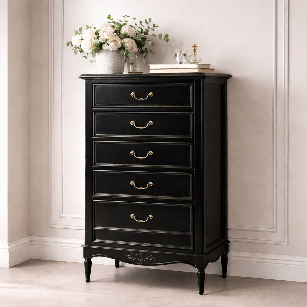 Parisian Noir Louis French 5 Drawer Tall Chest