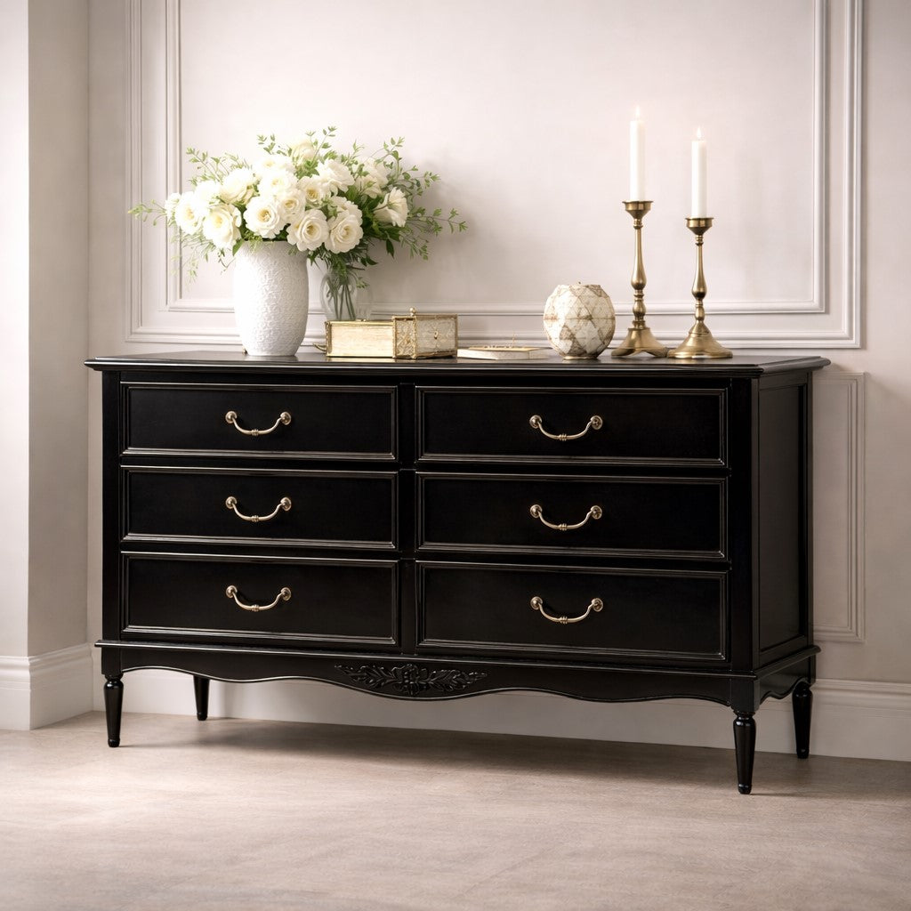 Parisian Noir Louis French 6 Drawer Wide Chest