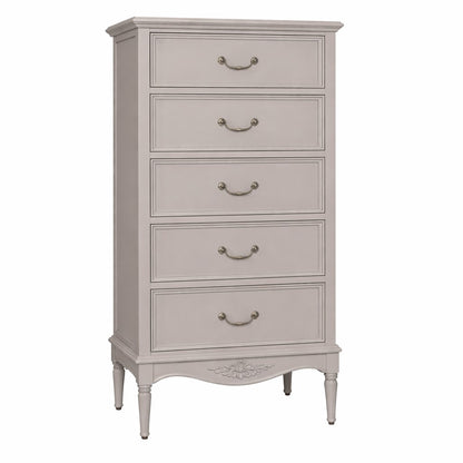 Parisian Grey Dove Tale French 5 Drawer Tall Chest