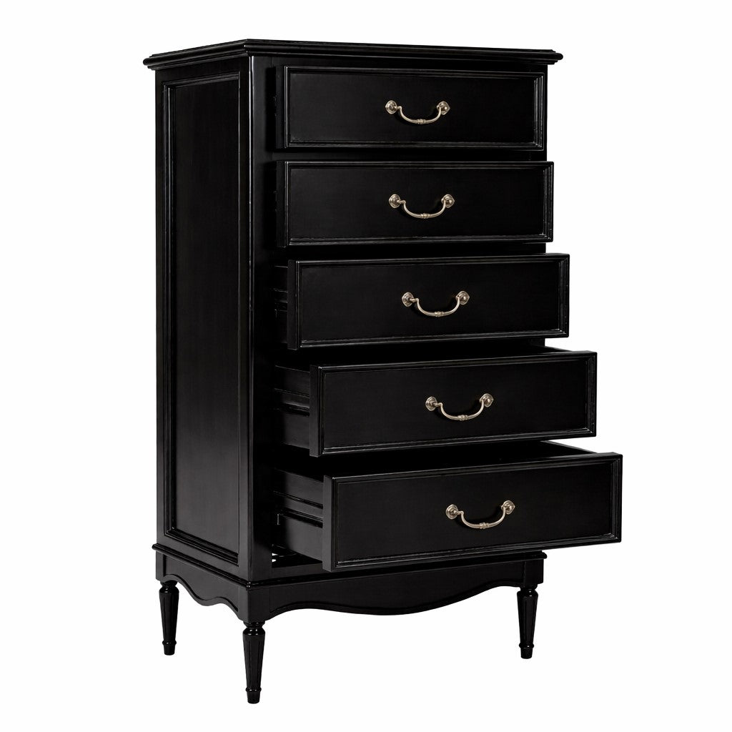 Parisian Noir Louis French 5 Drawer Tall Chest