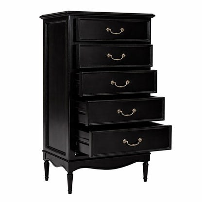 Parisian Noir Louis French 5 Drawer Tall Chest