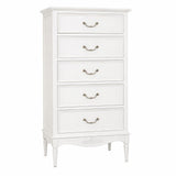 Parisian White French 5 Drawer Tall Chest