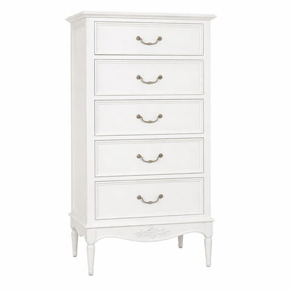 Parisian White French 5 Drawer Tall Chest