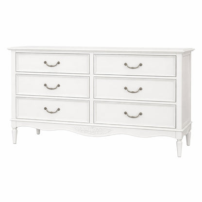 Parisian White French 6 Drawer Wide Chest