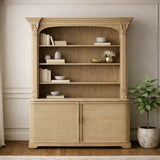 Rattan Front French Column Bookcase with Cupboard