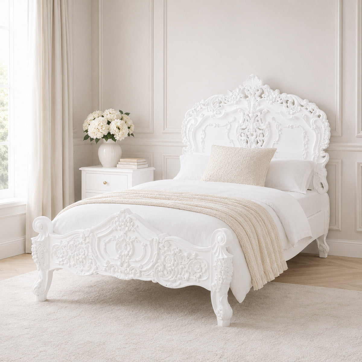 Rococo White French Single Bed