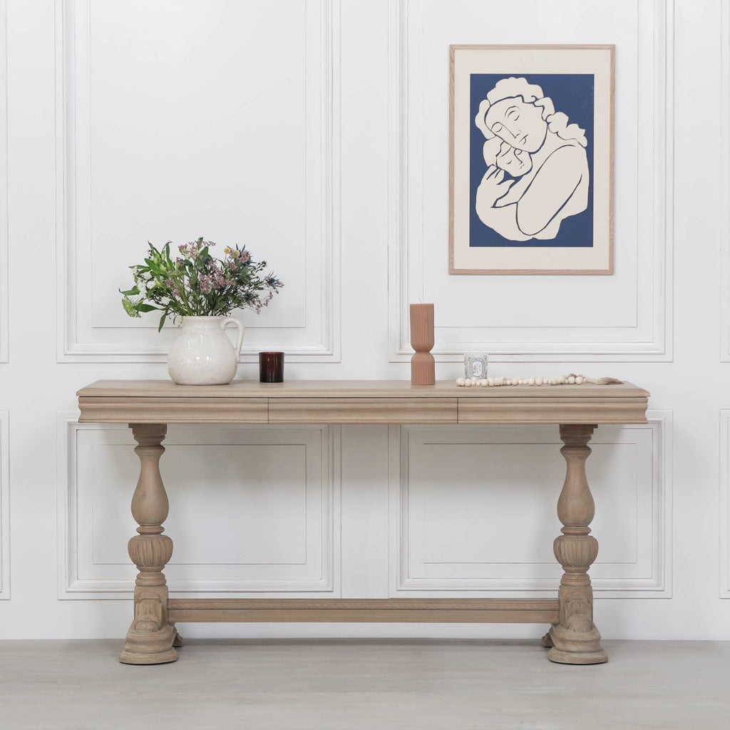 Rustic Wooden Intricate Carved French Console