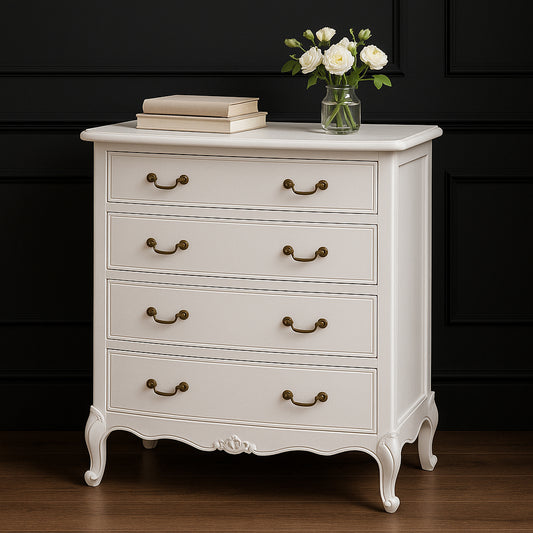 Tiffany French Antique White 4 Drawer Chest