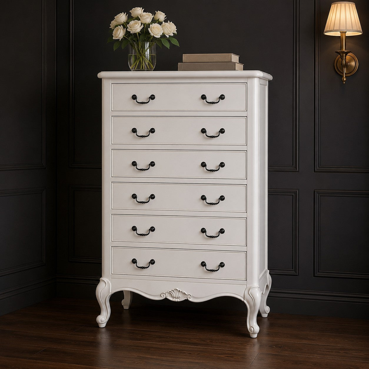 Tiffany French Antique White Tall Chest of Drawers