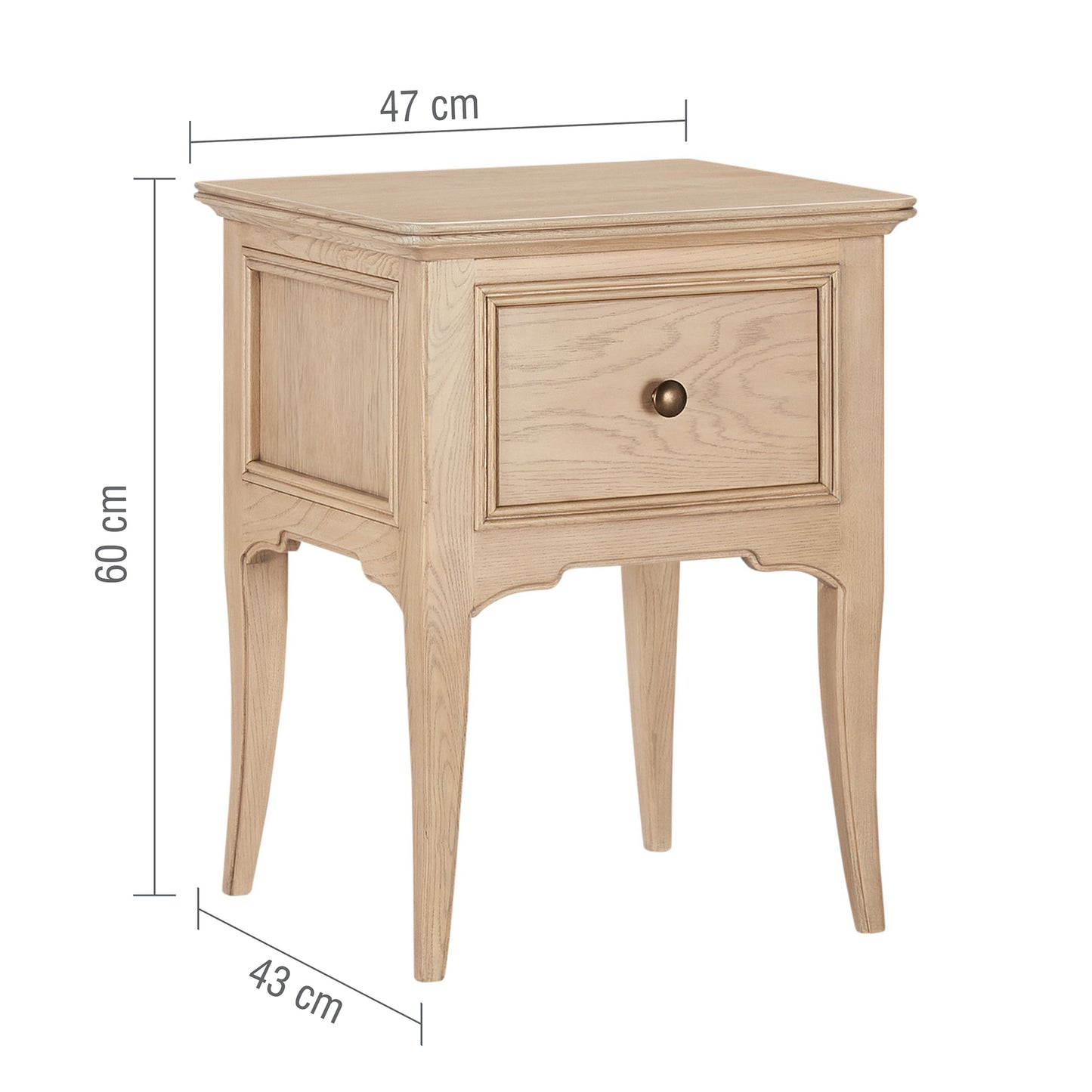 Toulon Oak French Bedside Table Dimensions