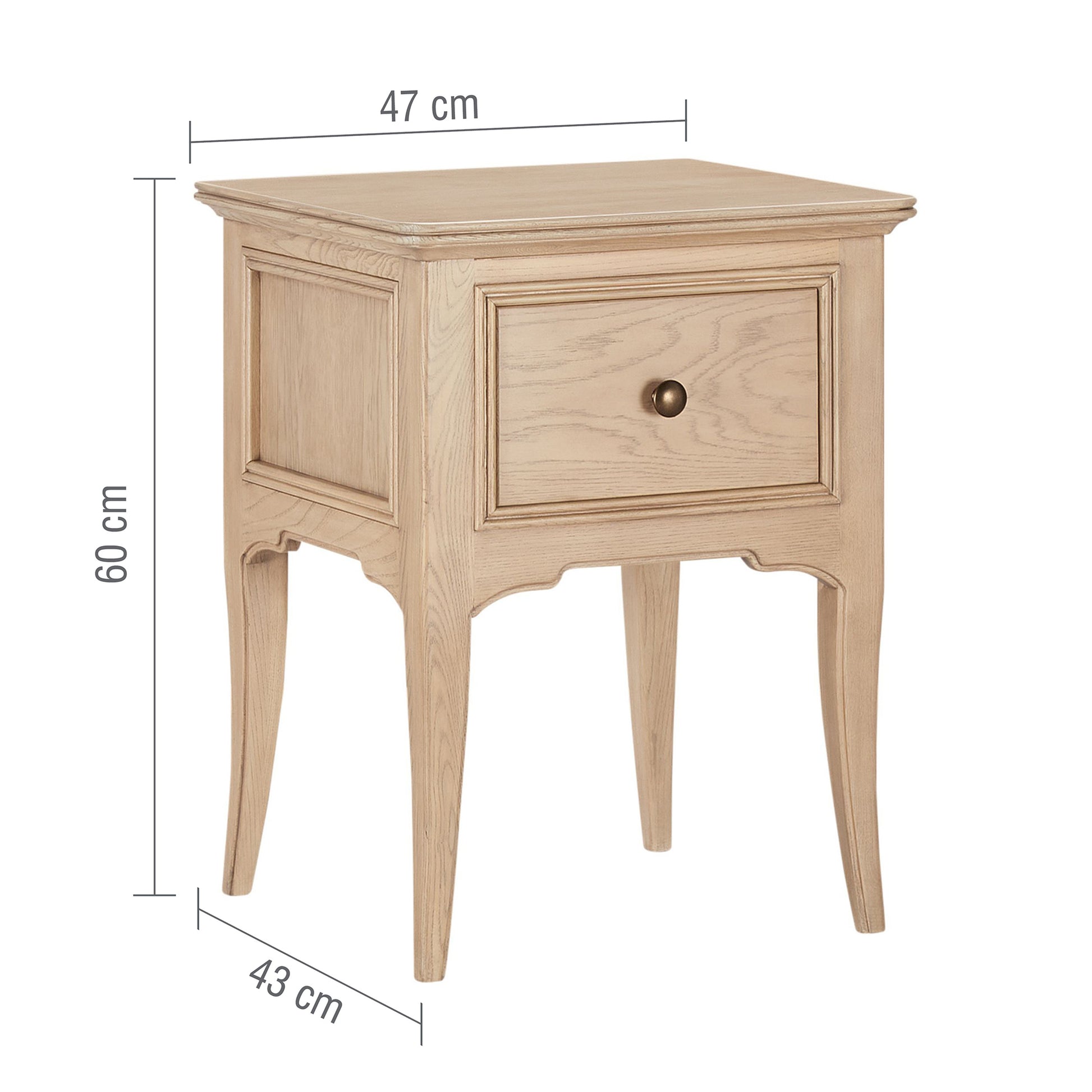 Toulon Oak French Bedside Table Dimensions