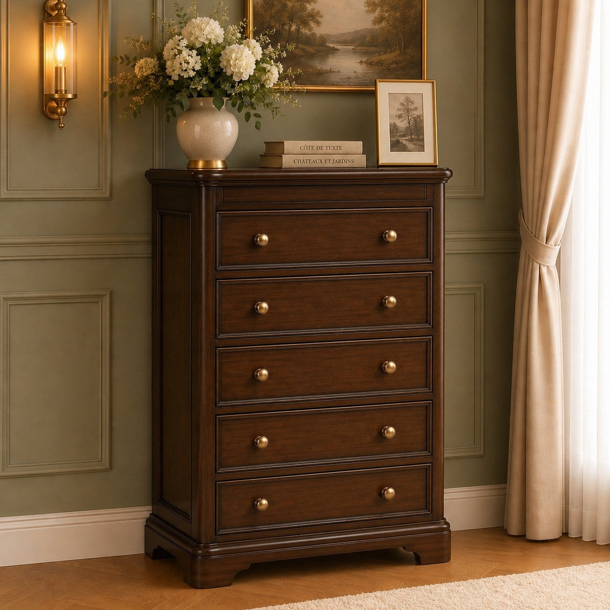Toulouse Sleigh French 5 Drawer Tall Chest