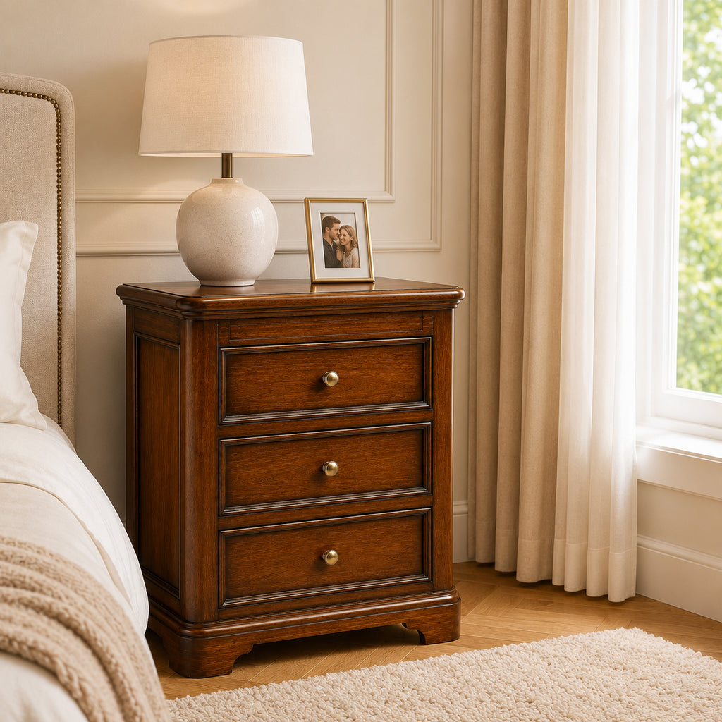 Toulouse Sleigh French 3 Drawer Bedside Table