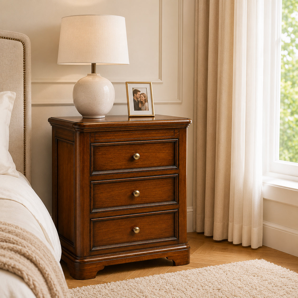 Toulouse Sleigh French 3 Drawer Bedside Table