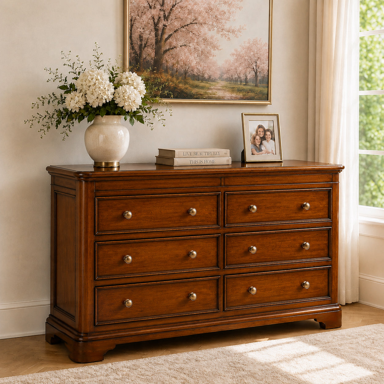 Toulouse Sleigh French 6 Drawer Wide Chest