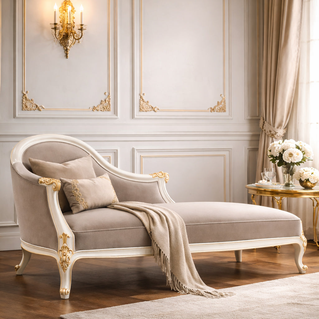 Versailles French Chaise with Gold Highlights