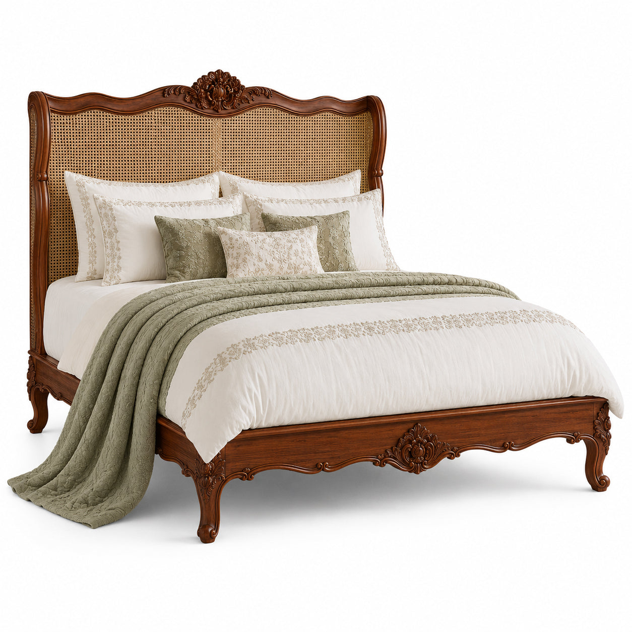 Versailles Curved French Rattan Bed - Stained