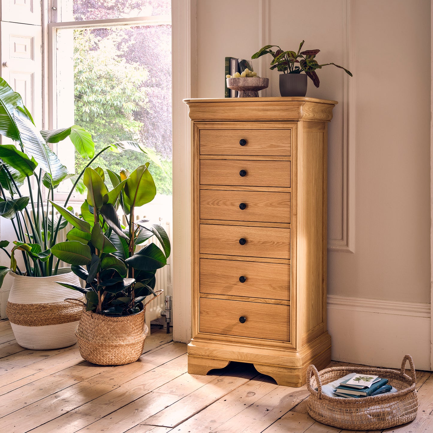 Willis Gambier Bordeaux Oak Sleigh French Tallboy