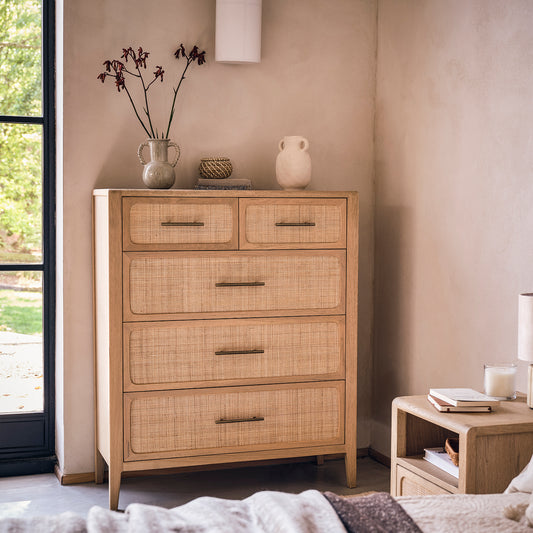 Willis Gambier Casera Oak Rattan Front Tall Chest
