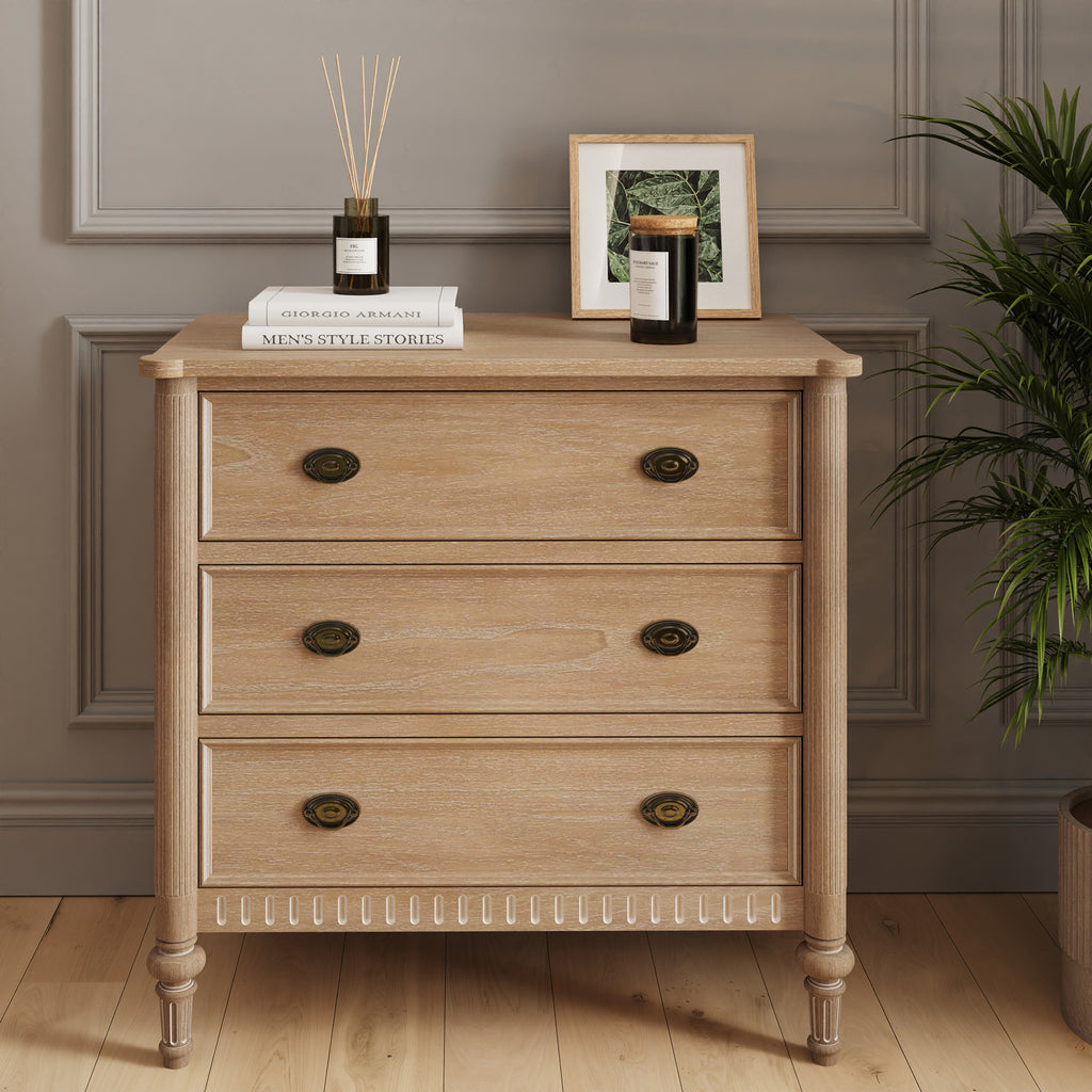 Willow Lime Washed French 3 Drawer Chest