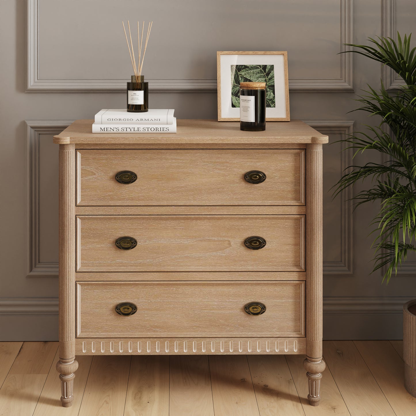 Willow Lime Washed French 3 Drawer Chest