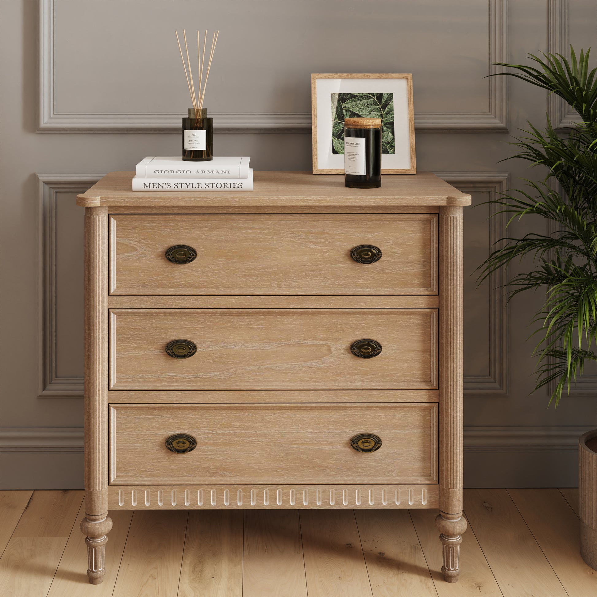 Willow Lime Washed French 3 Drawer Chest