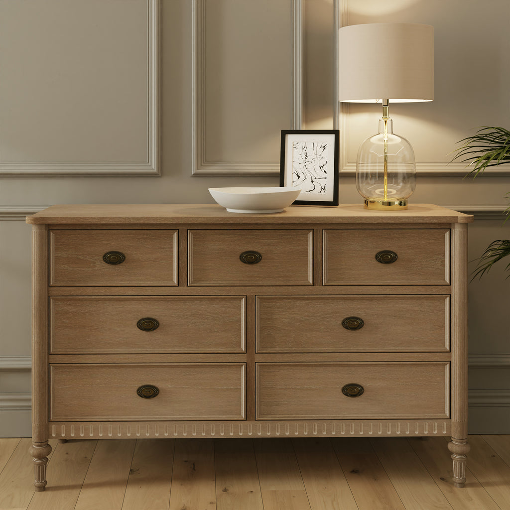 Willow Lime Washed French 7 Drawer Wide Chest