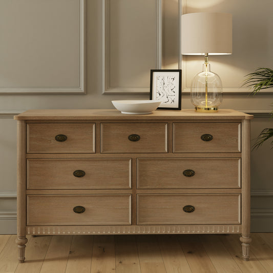 Willow Lime Washed French 7 Drawer Wide Chest