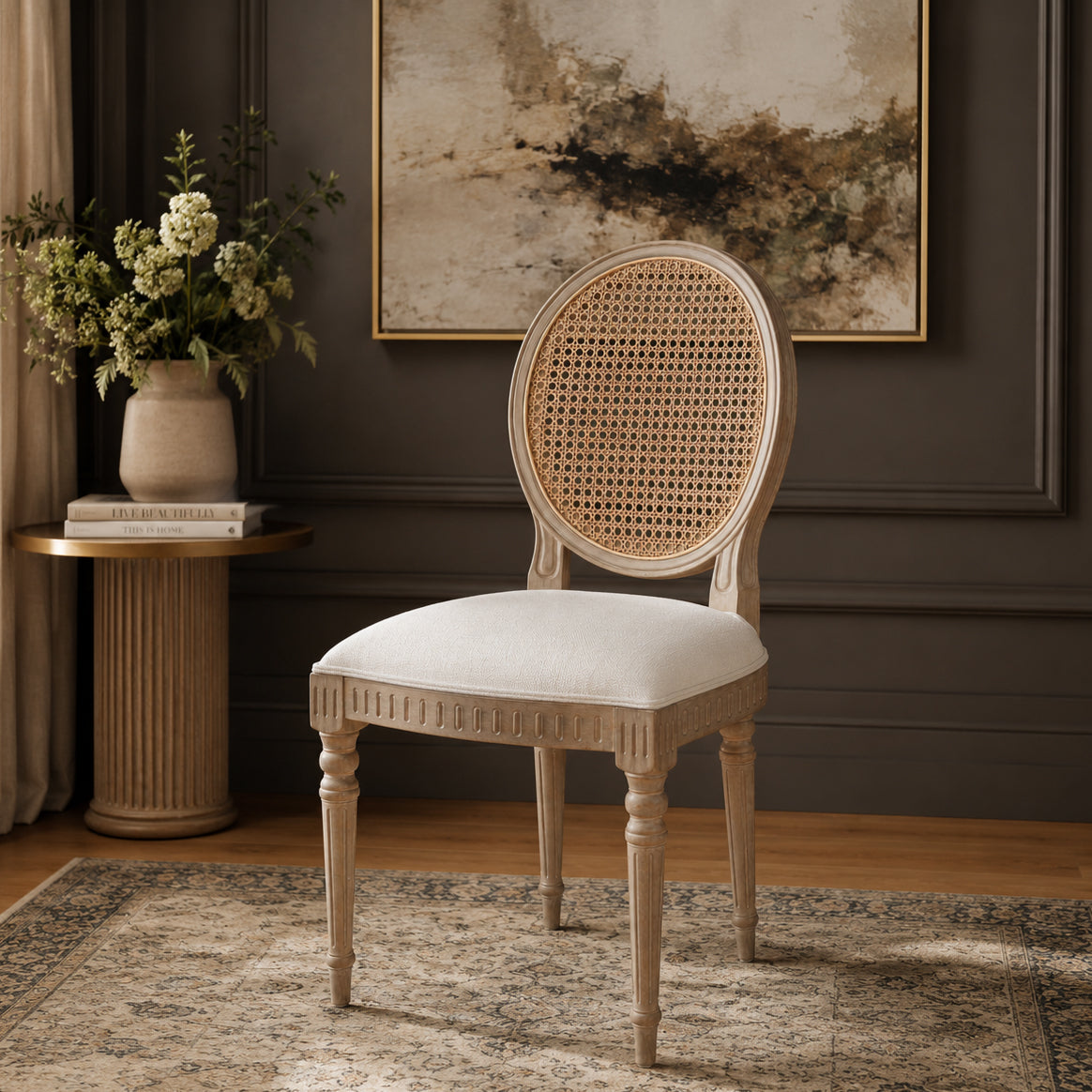 Willow Lime Washed French Rattan Back Dining Chair