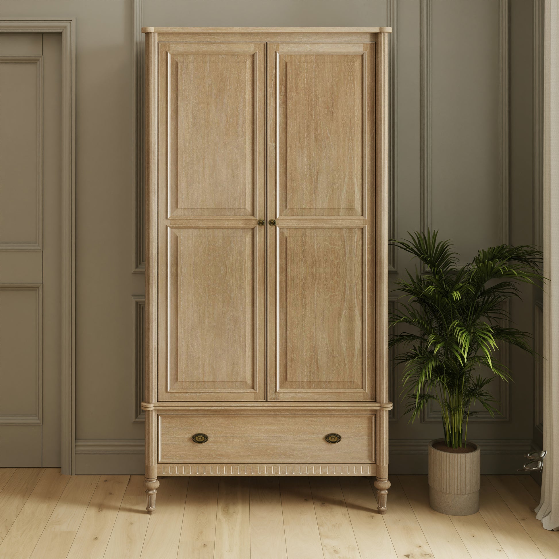 Willow Lime Washed French Double Wardrobe