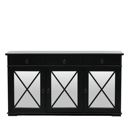 Black Oriental Sideboard with Mirrored Doors