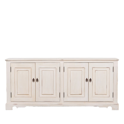 Distressed Aged White Brush Painted Classical Sideboard