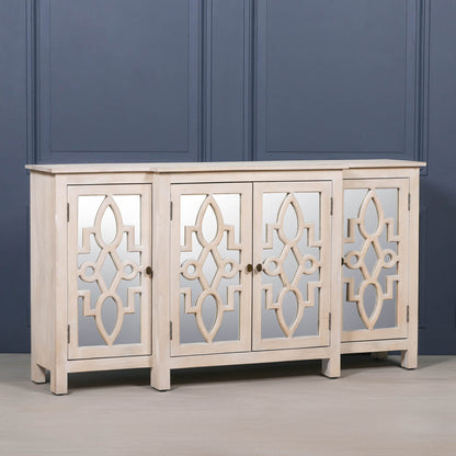 Wooden 4 Door Mirrored Breakfront Sideboard