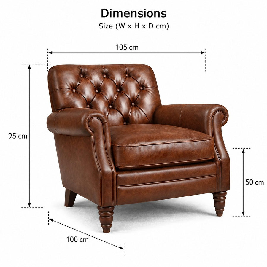 Kensington Brown Leather Armchair dimensions