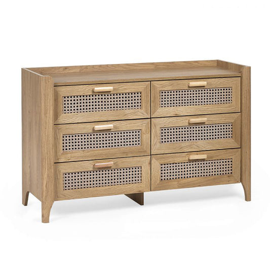 Sydney 6 Drawer Rattan Front Wide Chest