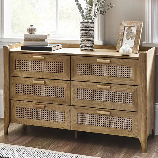 Sydney 6 Drawer Rattan Front Wide Chest